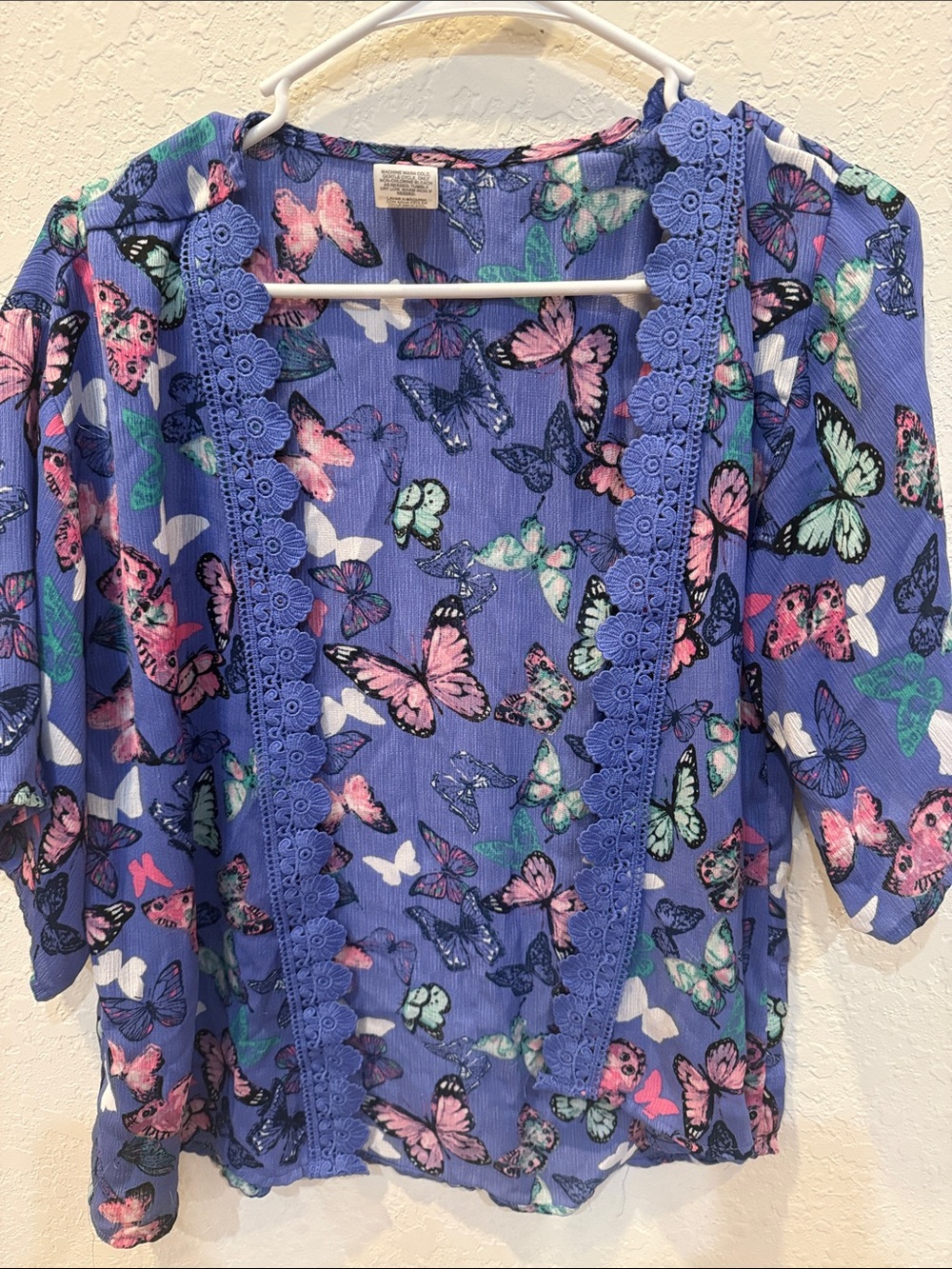 wonder nation Purple Butterfly Print Top with Pink Accents